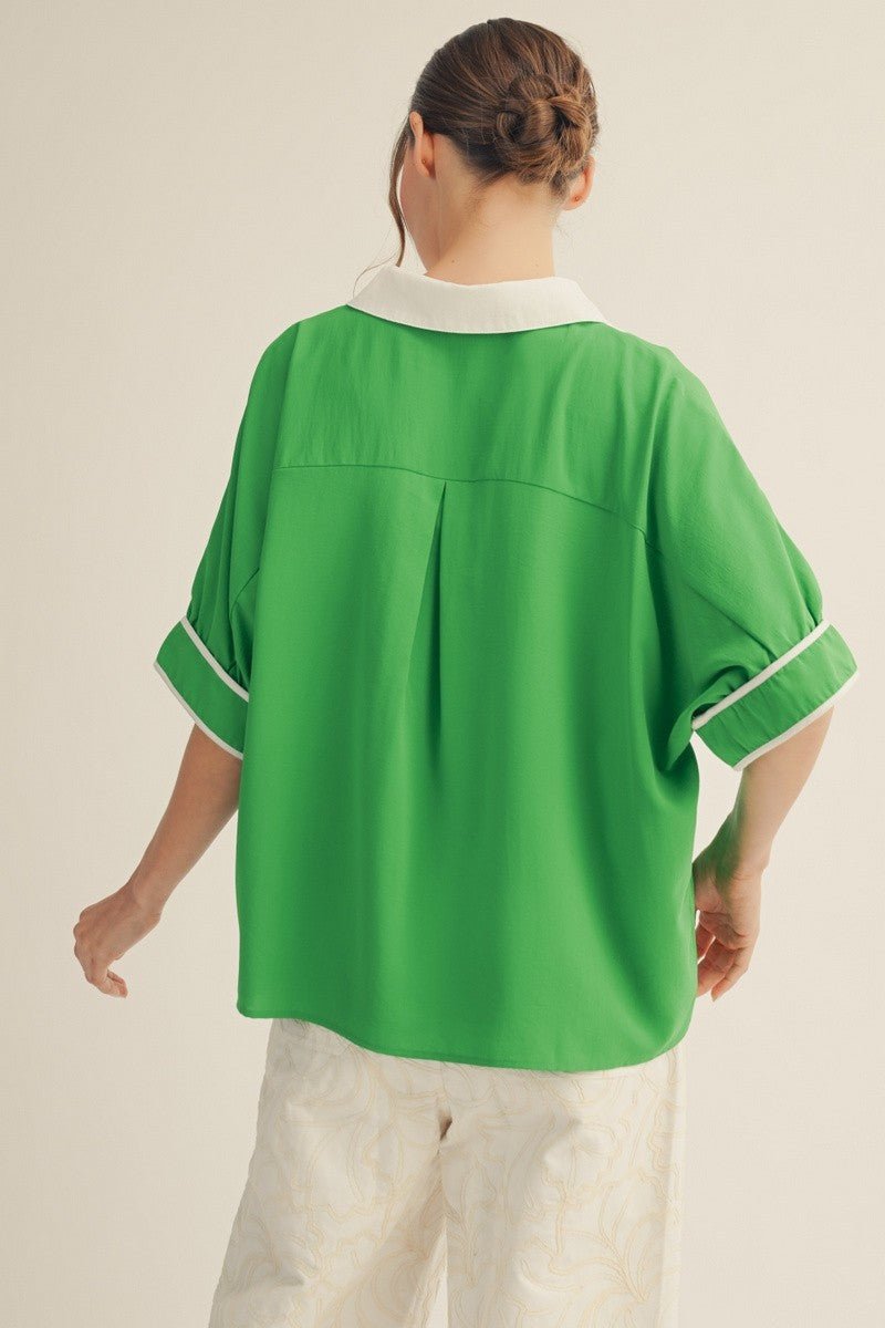 Kelly Collar Top - Green - Revel Boutique