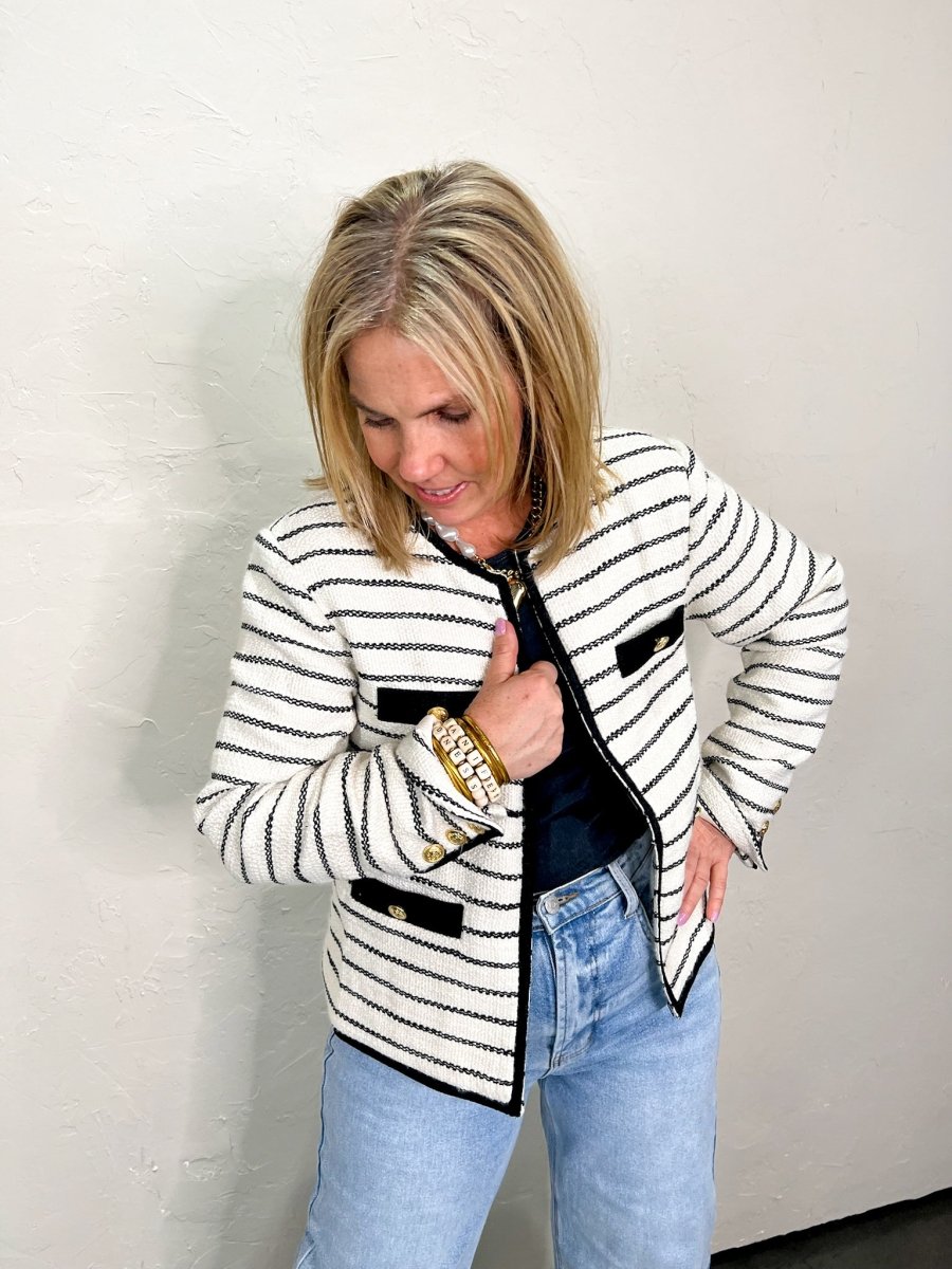 Kennedy Striped Tweed Jacket - Revel Boutique