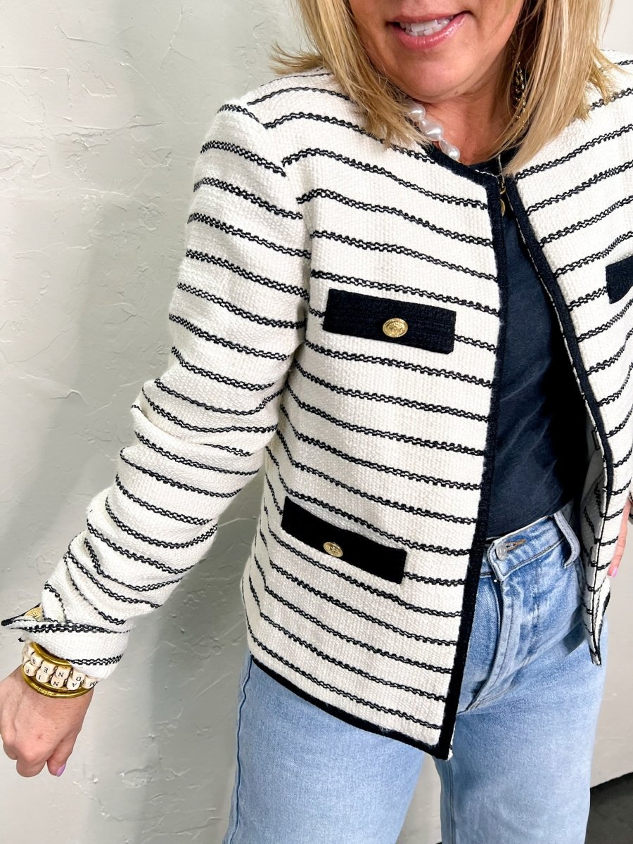 Kennedy Striped Tweed Jacket - Revel Boutique