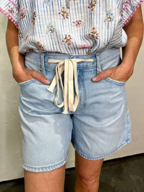 Laidback Tie - Waist Denim Short - Blue - Revel Boutique