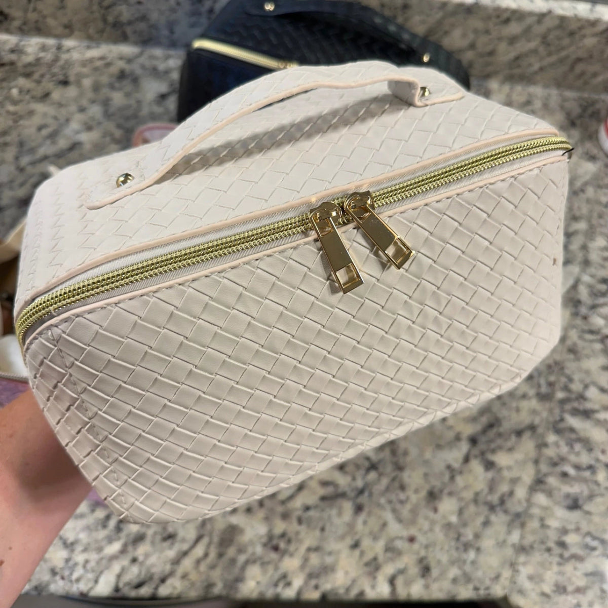 Large Quilted Makeup Bag - Cream - Revel Boutique