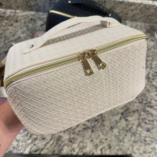 Large Quilted Makeup Bag - Cream - Revel Boutique