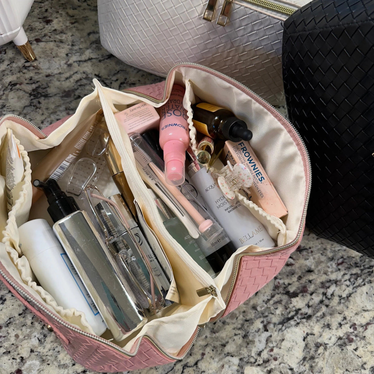 Large Quilted Makeup Bag - Cream - Revel Boutique