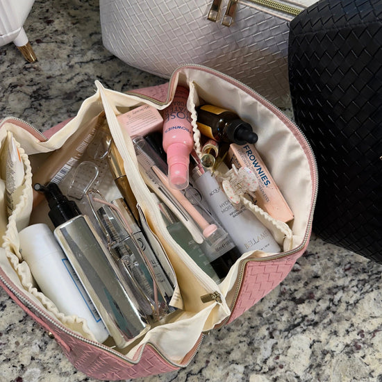 Large Quilted Makeup Bag - Cream - Revel Boutique
