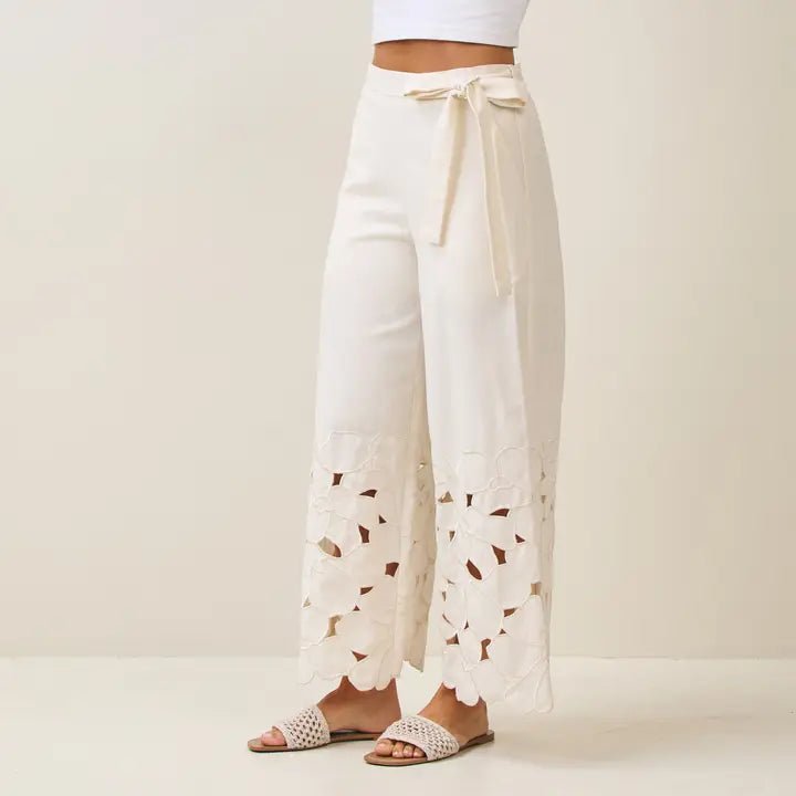 Lattice Linen Pant - Cream - Revel Boutique