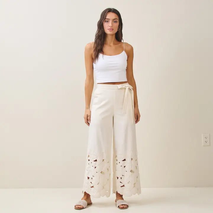Lattice Linen Pant - Cream - Revel Boutique