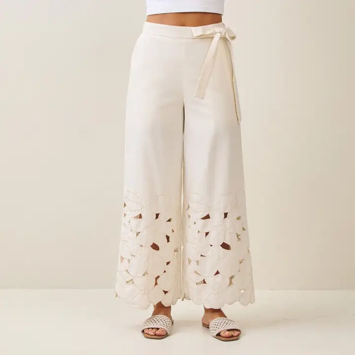 Lattice Linen Pant - Cream - Revel Boutique