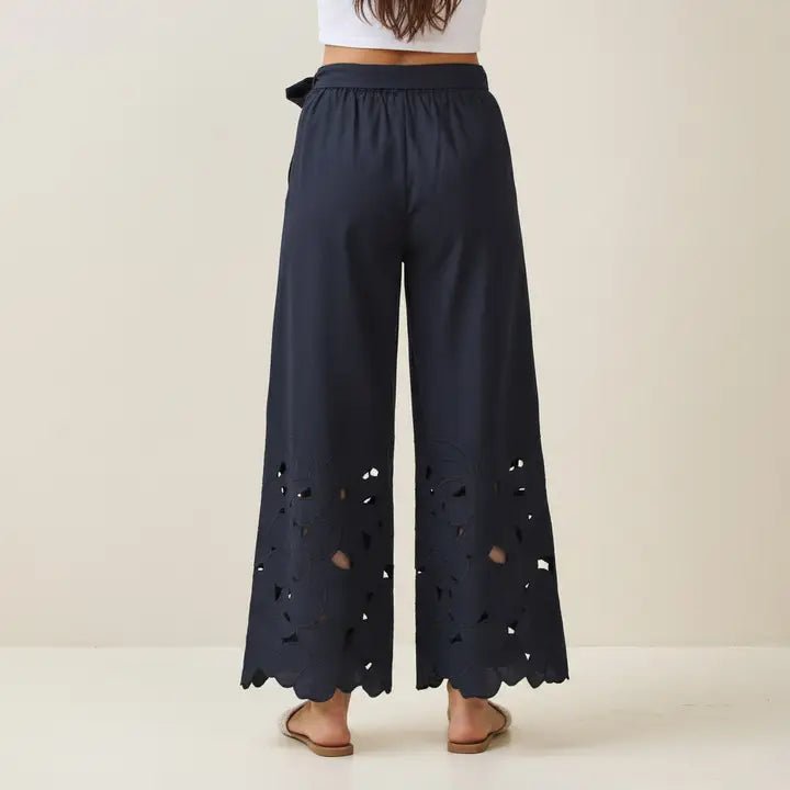 Lattice Linen Pant - Navy - Revel Boutique