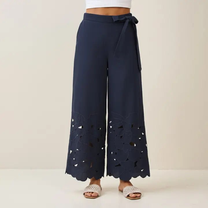 Lattice Linen Pant - Navy - Revel Boutique