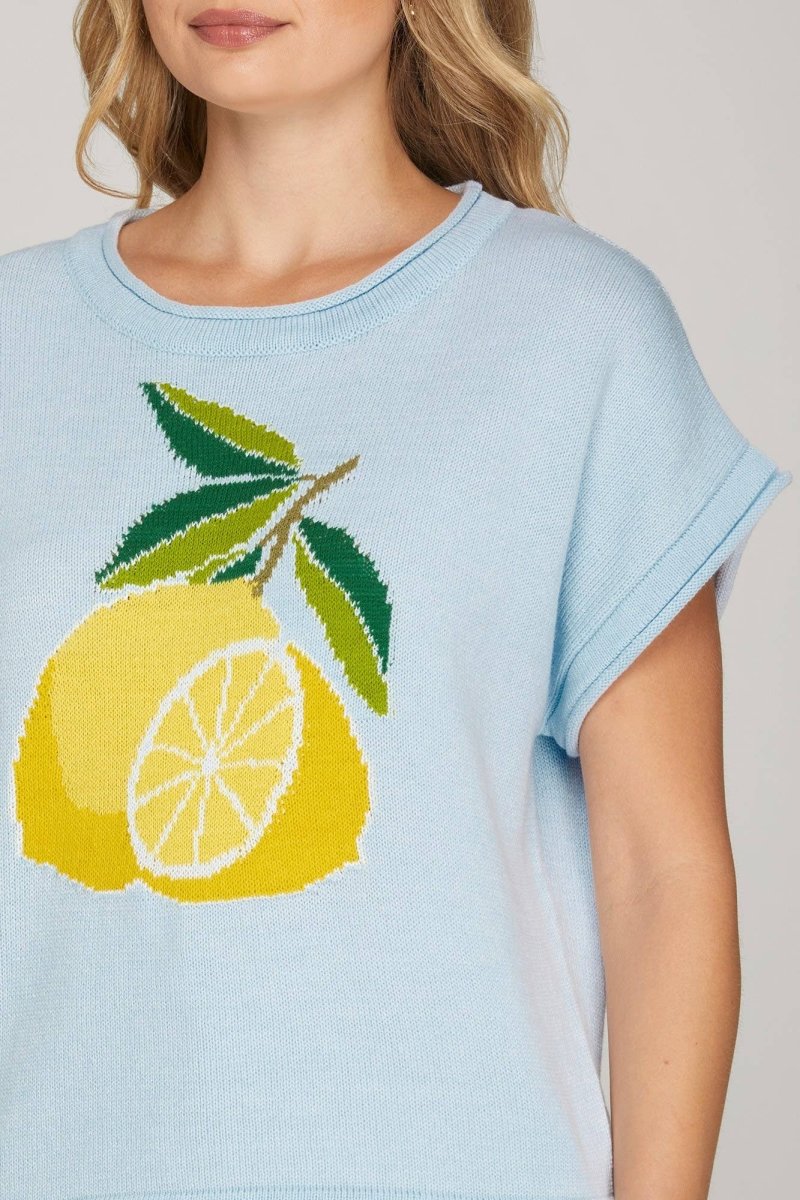 LEMON PRINT KNIT SWEATER - Revel Boutique