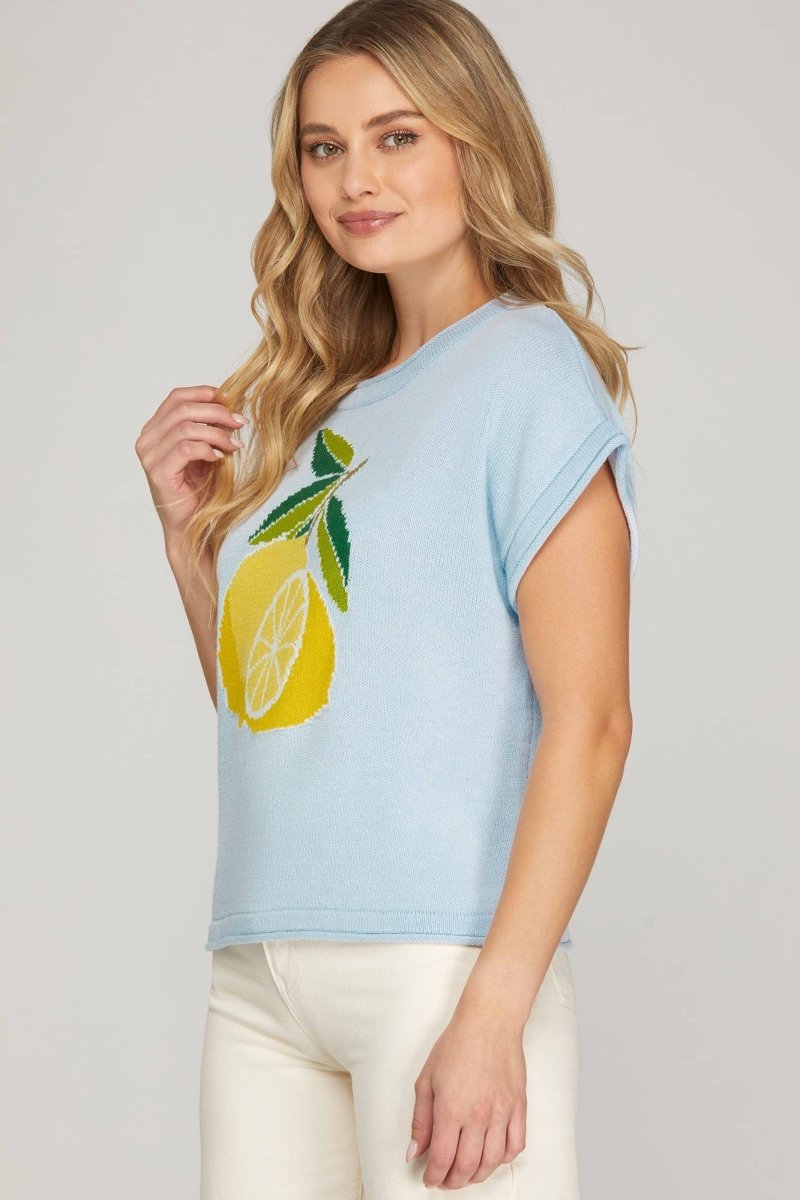 LEMON PRINT KNIT SWEATER - Revel Boutique