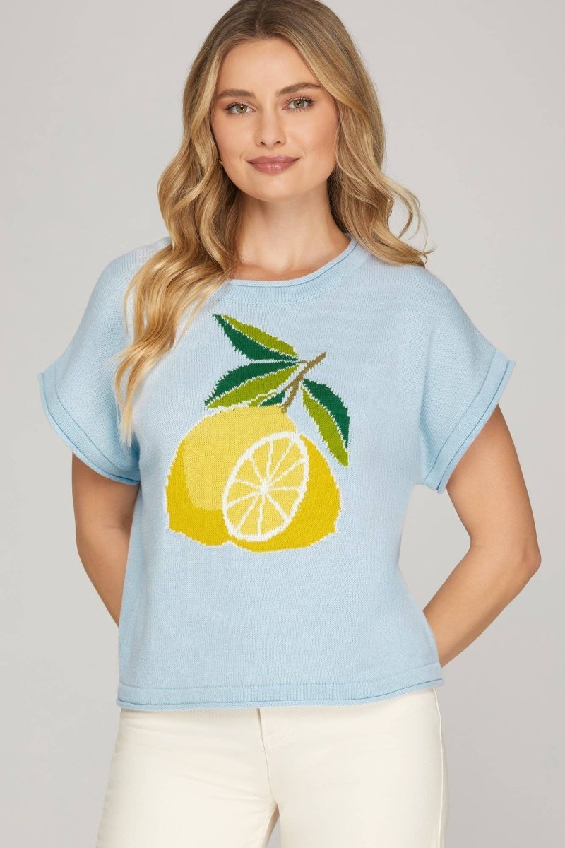 LEMON PRINT KNIT SWEATER - Revel Boutique