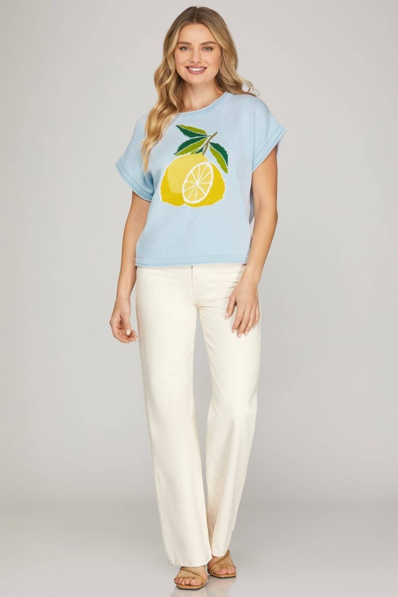 LEMON PRINT KNIT SWEATER - Revel Boutique