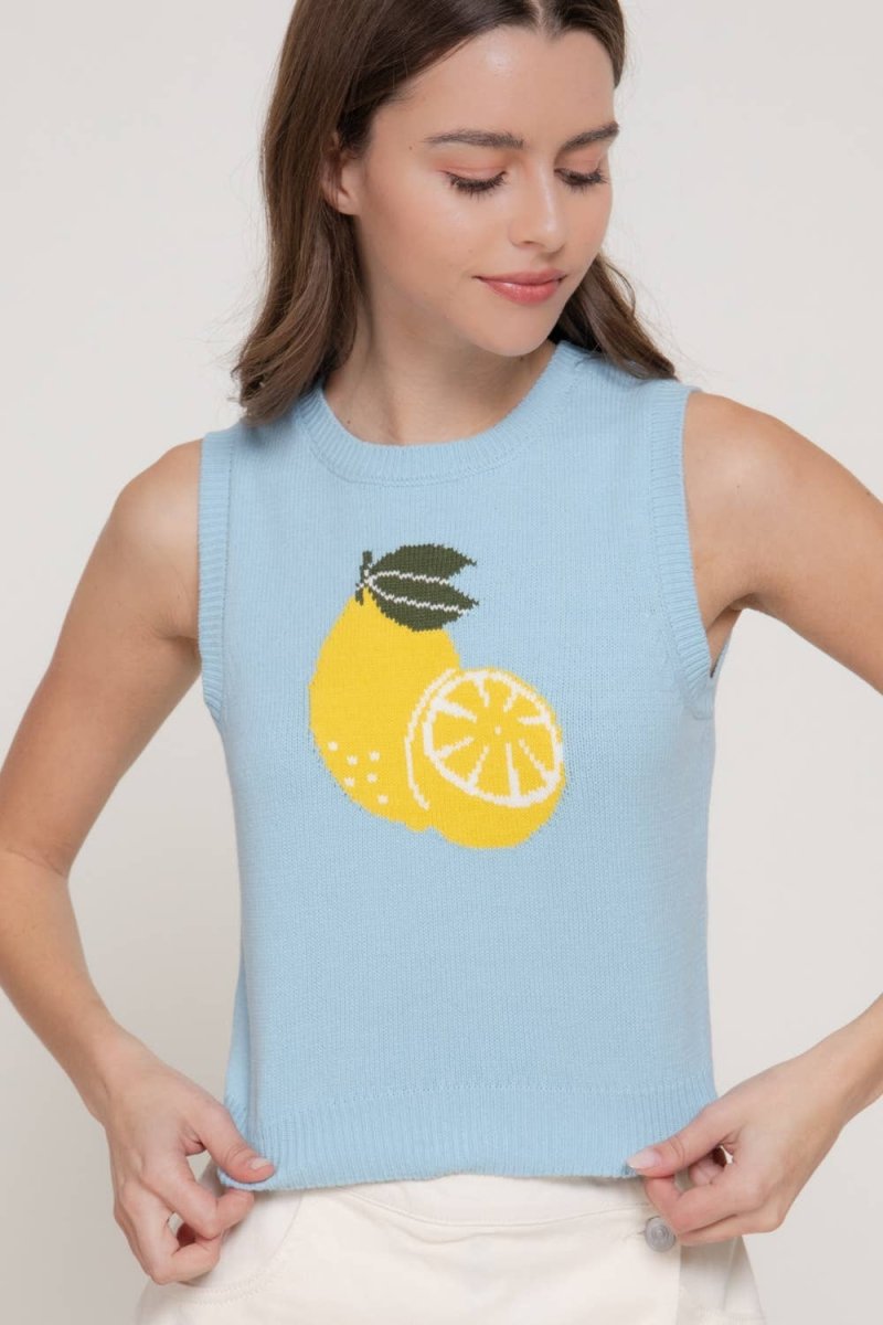Lemon Sweater - Blue - Revel Boutique