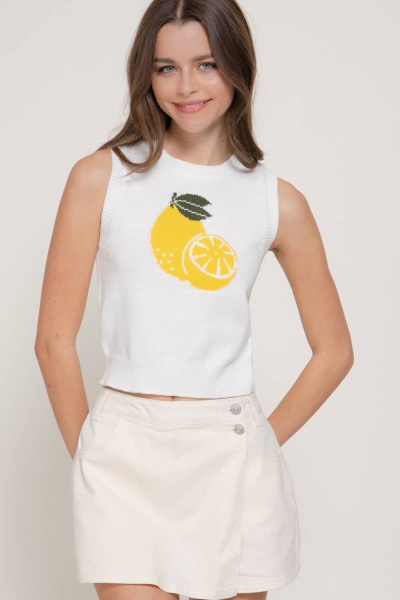 Lemon Sweater: White - Revel Boutique