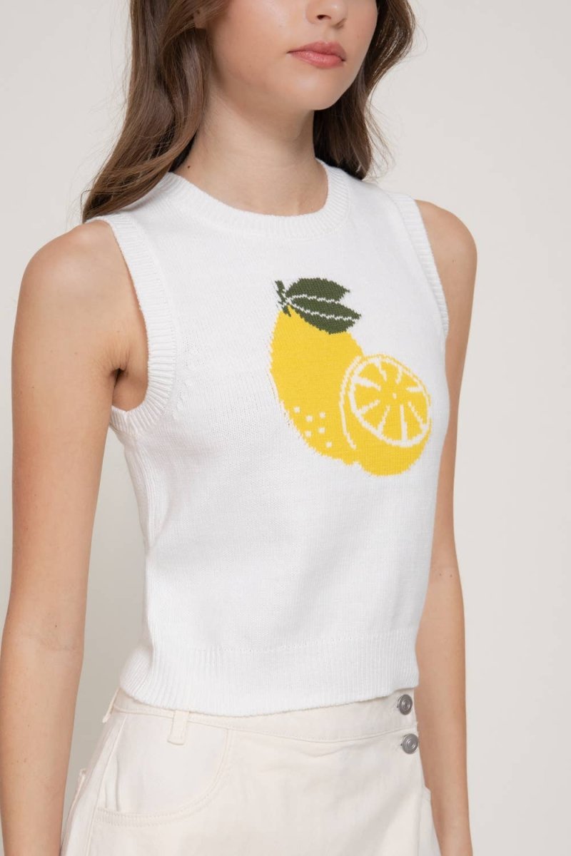 Lemon Sweater: White - Revel Boutique