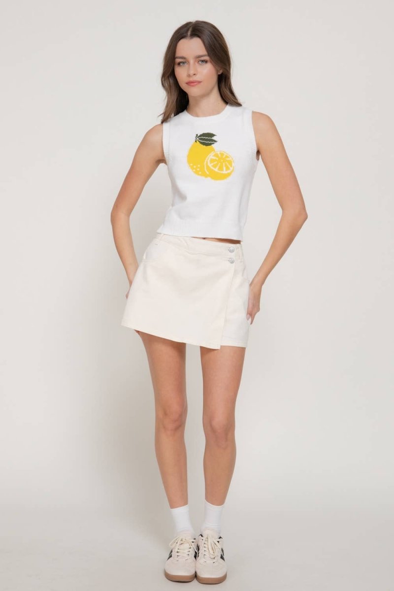 Lemon Sweater: White - Revel Boutique