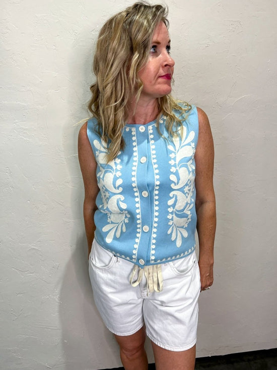 Lexington Vest Top - Baby Blue - Revel Boutique