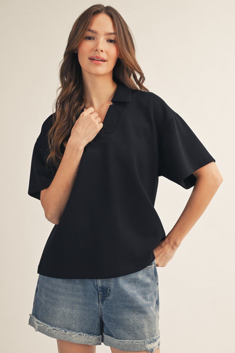 Linda Collar Top - Black - Revel Boutique
