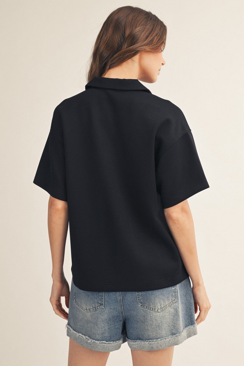 Linda Collar Top - Black - Revel Boutique