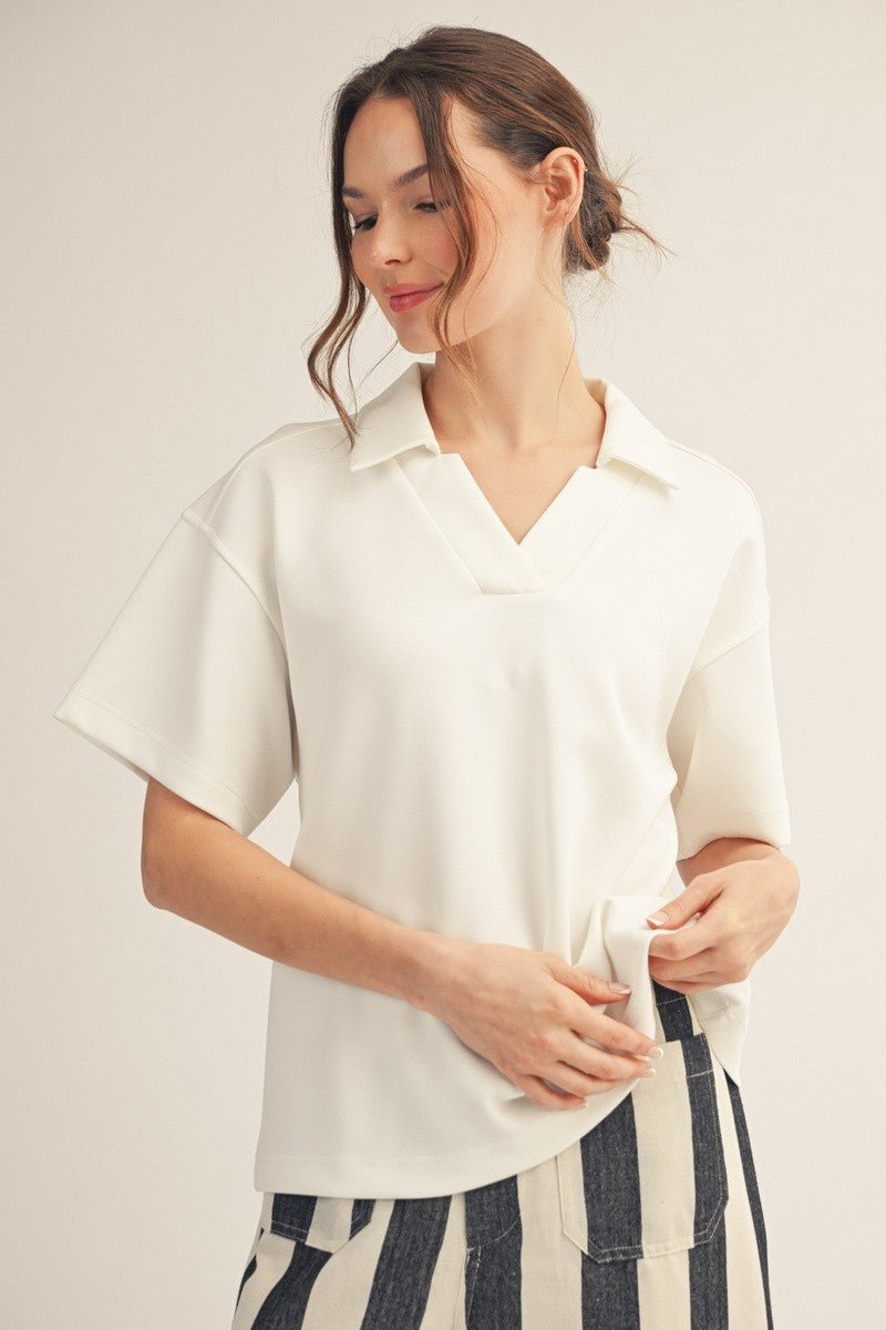 Linda Collar Top-White - Revel Boutique