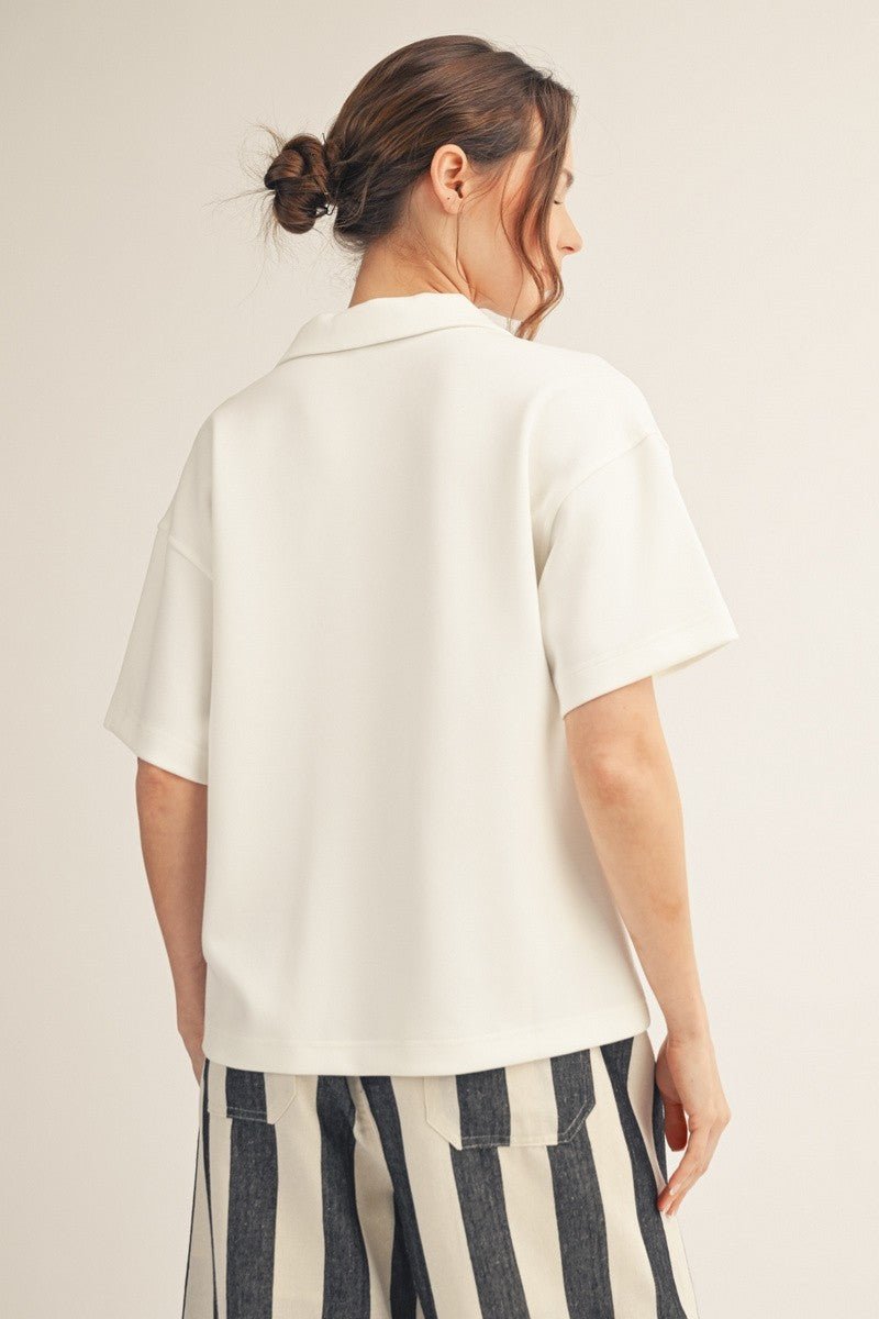 Linda Collar Top-White - Revel Boutique