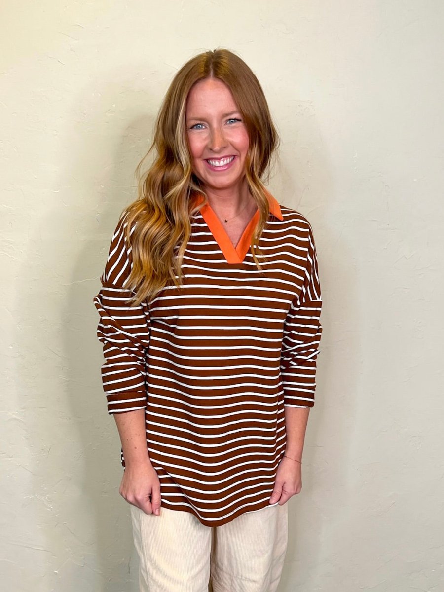 Line 'Em Up Polo - Coffee - Revel Boutique