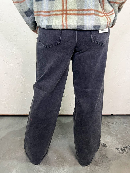 Logan High Rise Dad Basic Jean - Dark Grey - Revel Boutique