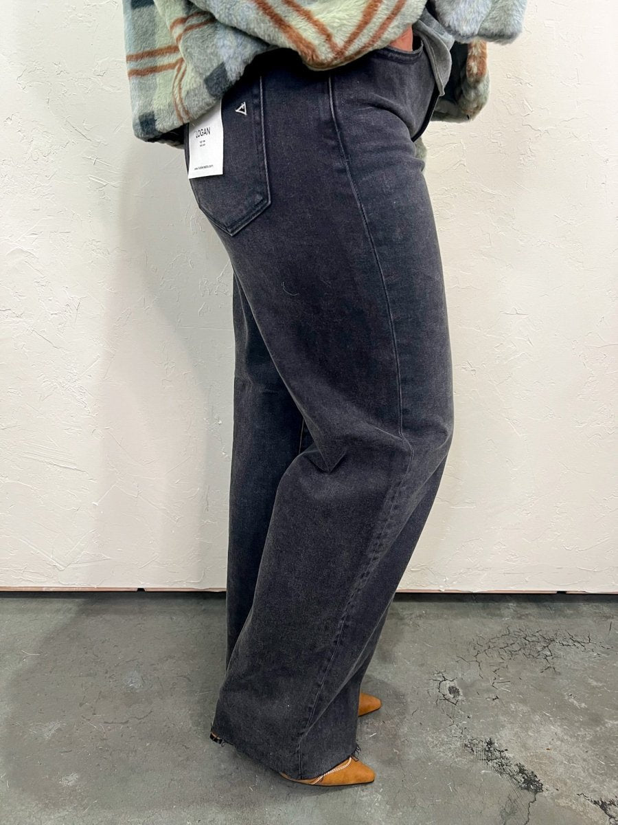 Logan High Rise Dad Basic Jean - Dark Grey - Revel Boutique