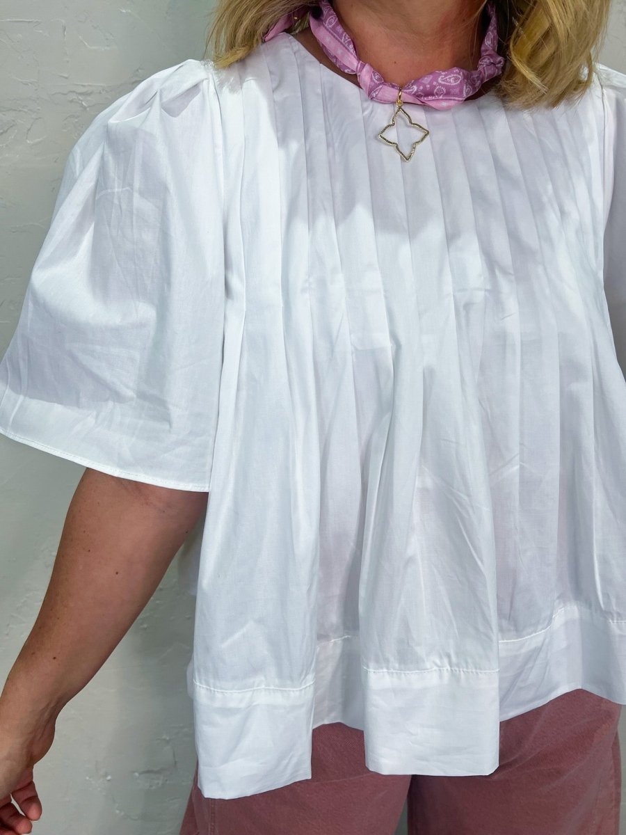 Long Weekend Pleated Top - White - Revel Boutique