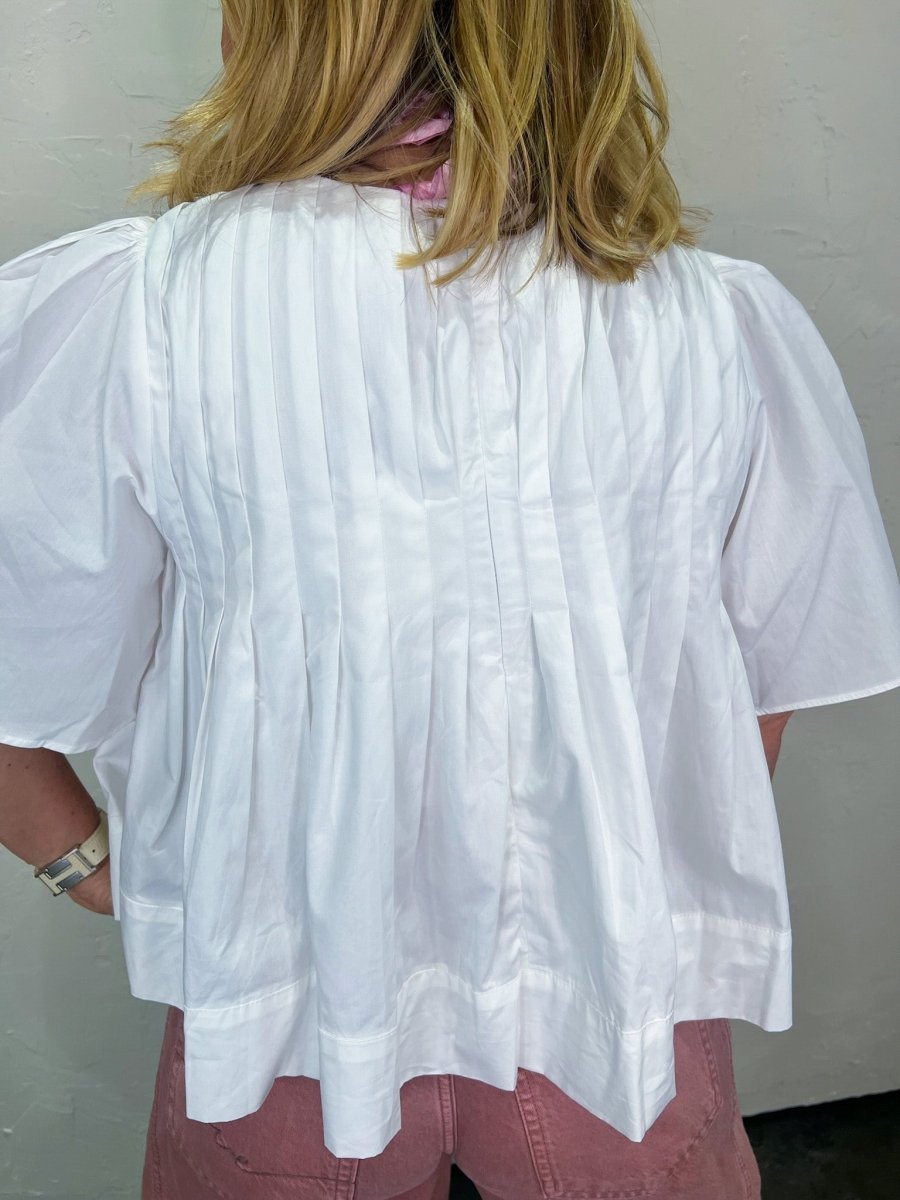 Long Weekend Pleated Top - White - Revel Boutique