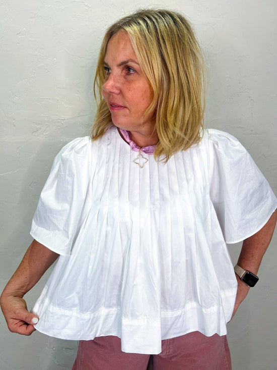 Long Weekend Pleated Top - White - Revel Boutique
