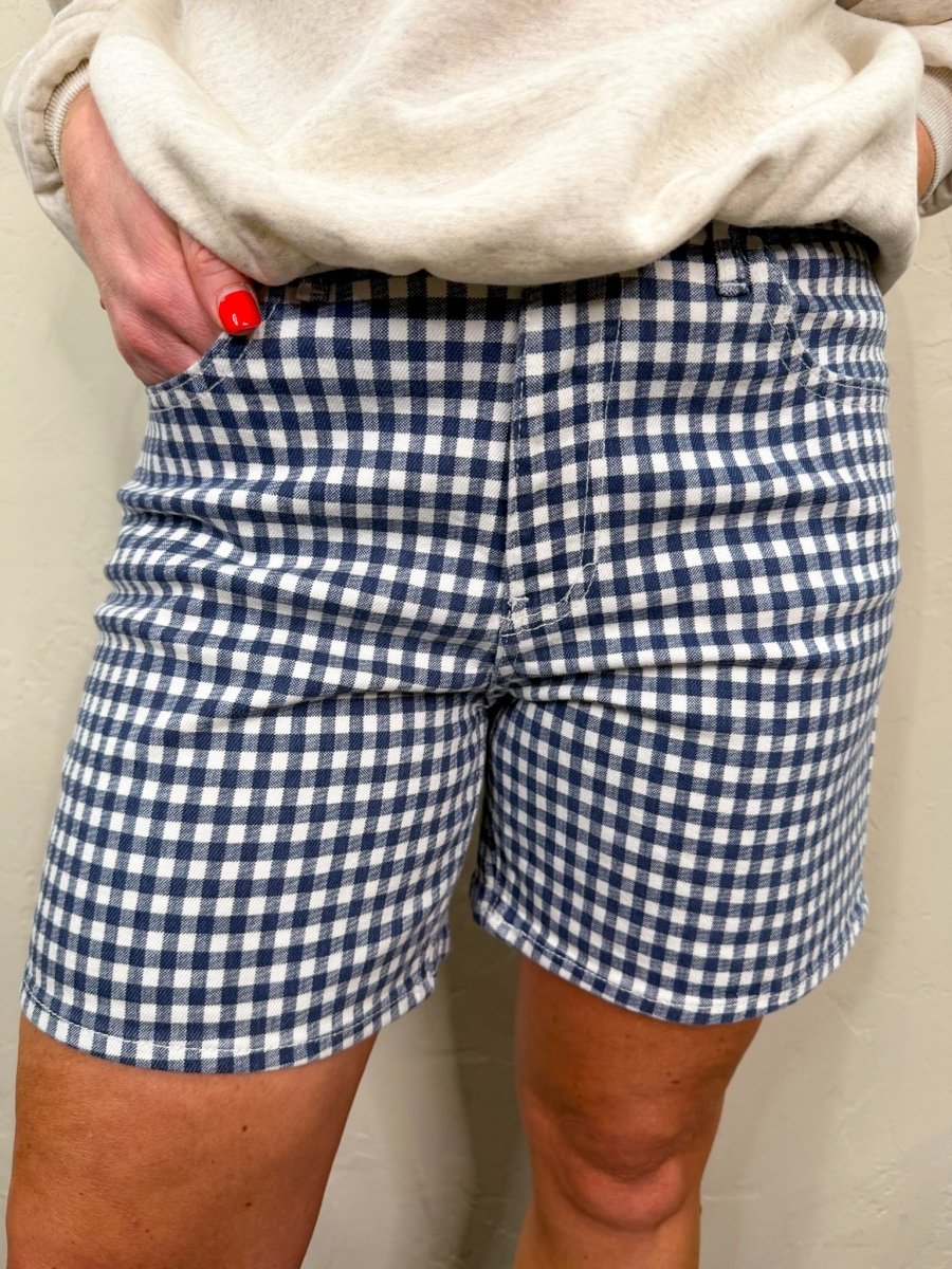 Maine Gingham Shorts - Navy - Revel Boutique