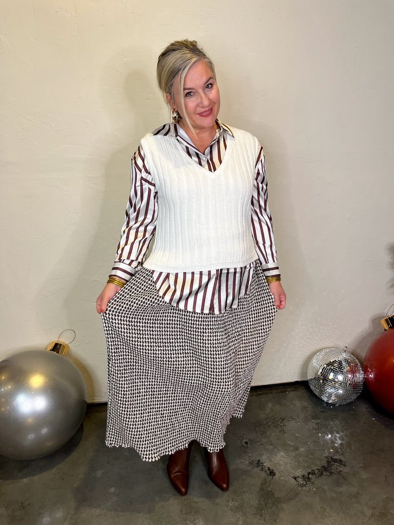 Mayflower Check Skirt - Brown - Revel Boutique