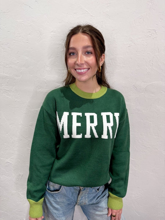 Merry Contrast Sweater - Green - Revel Boutique