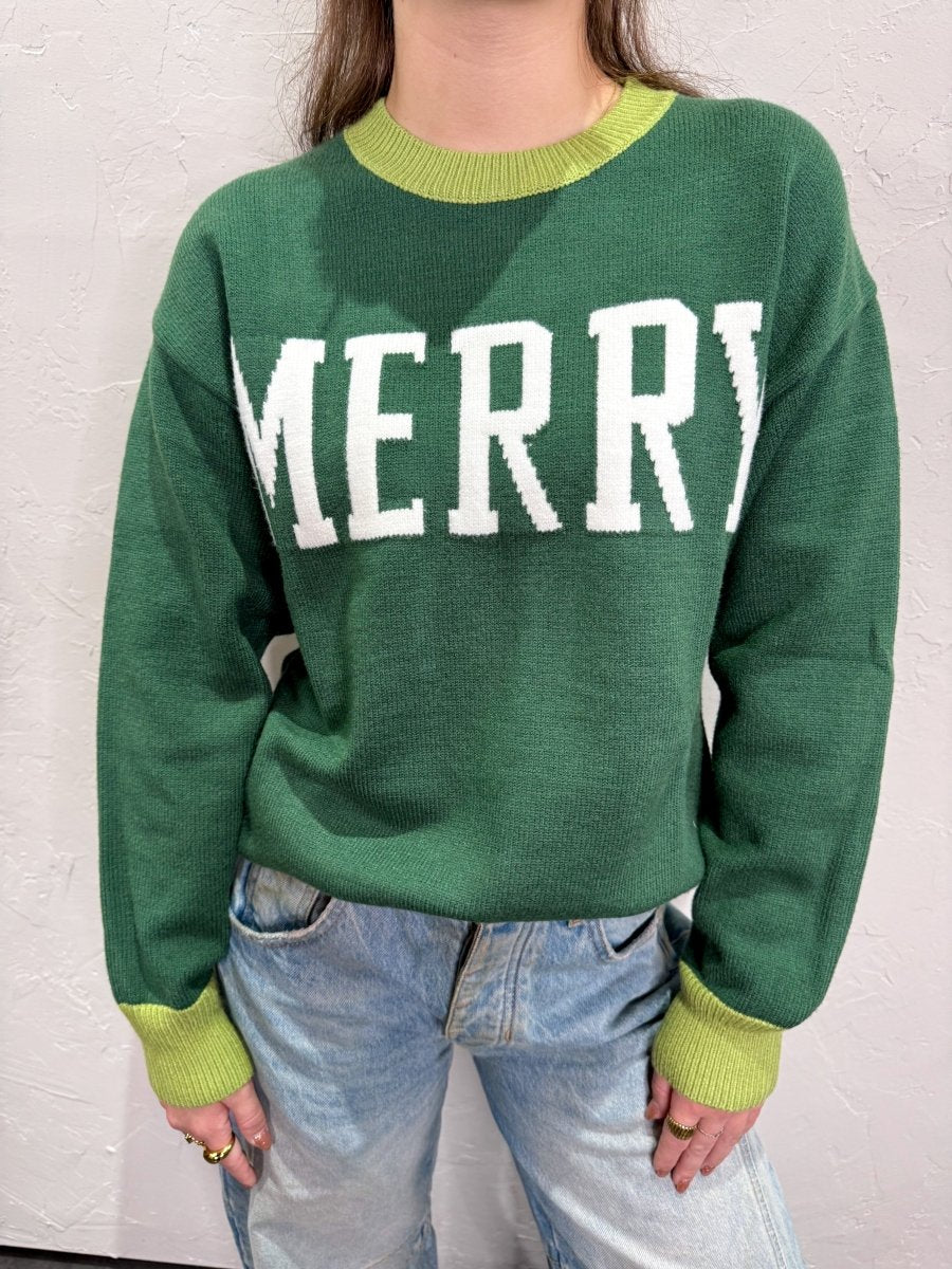 Merry Contrast Sweater - Green - Revel Boutique