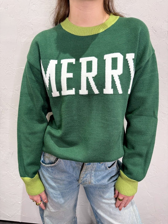 Merry Contrast Sweater - Green - Revel Boutique