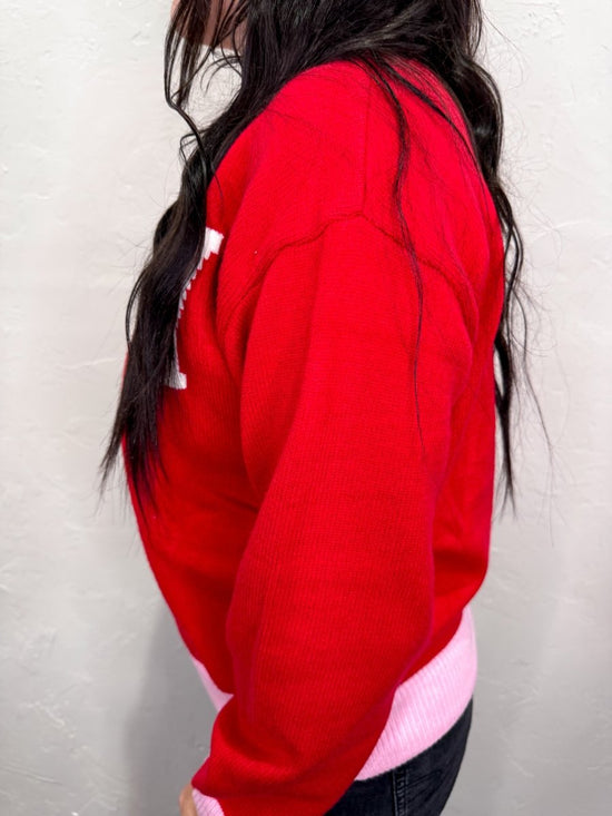 Merry Contrast Sweater - Red - Revel Boutique
