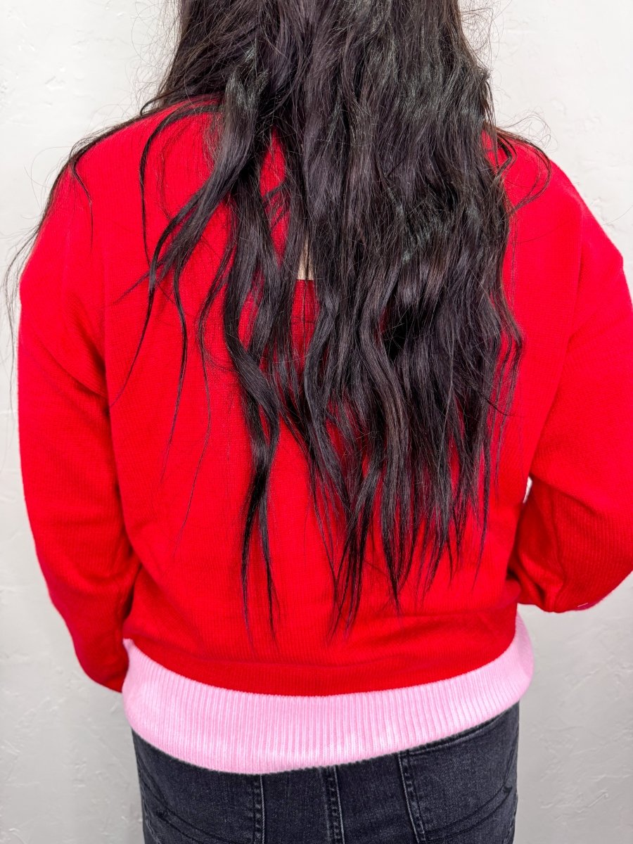 Merry Contrast Sweater - Red - Revel Boutique