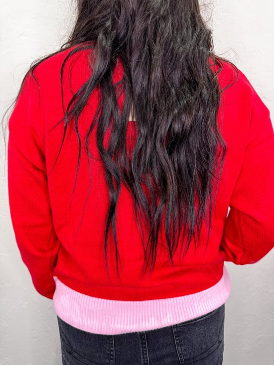 Merry Contrast Sweater - Red - Revel Boutique