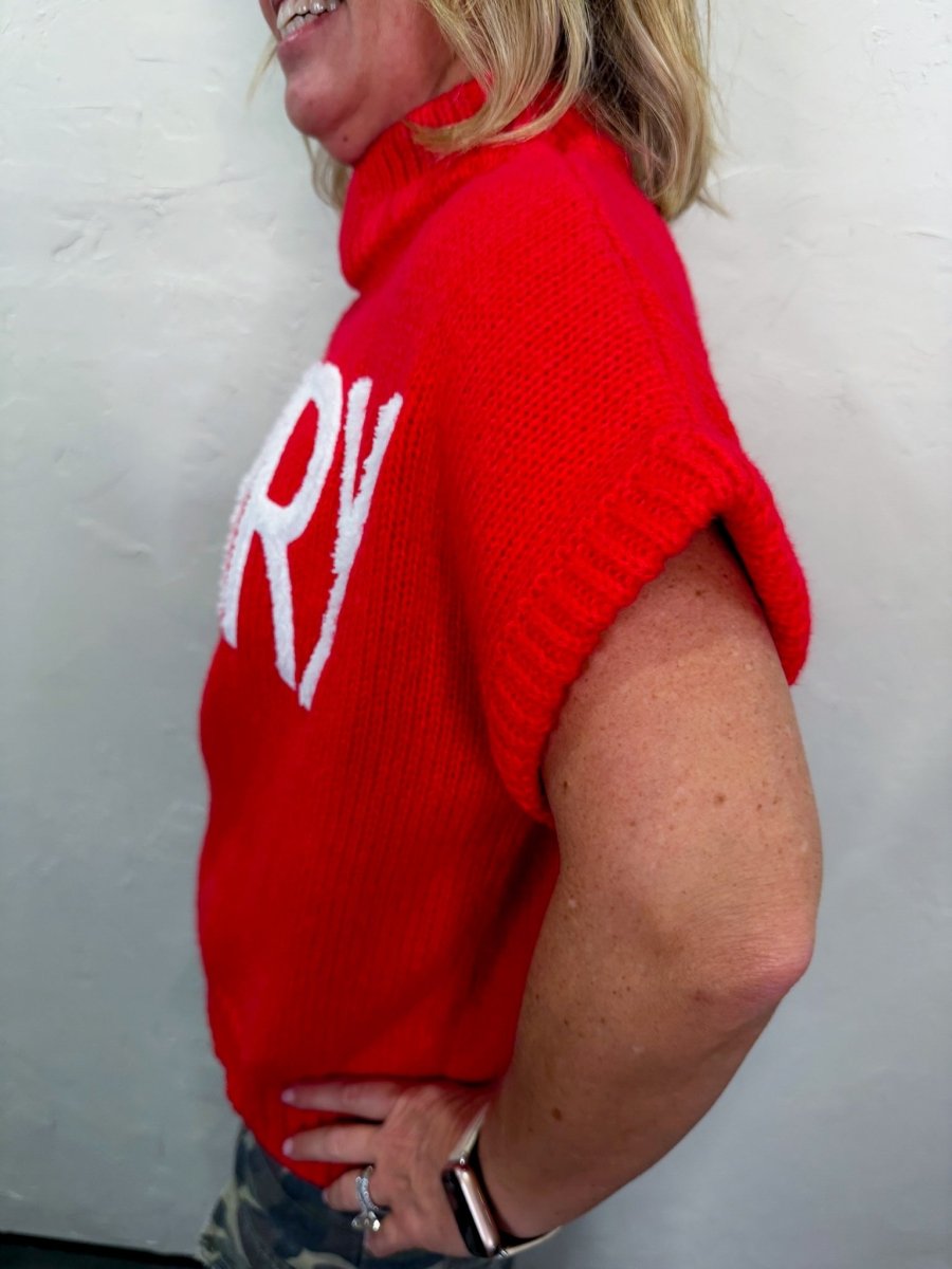 Merry Short Sleeve Sweater - Red - Revel Boutique