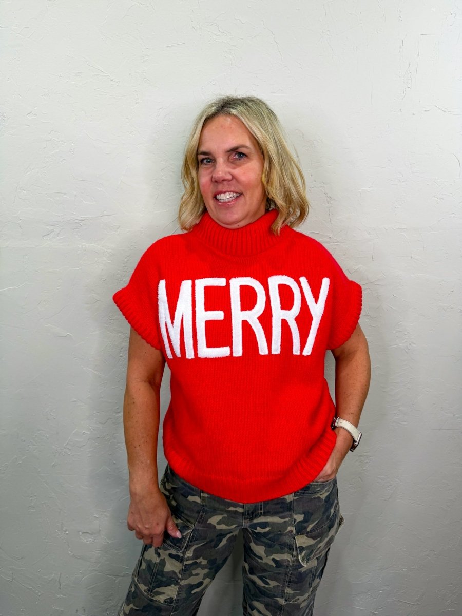 Merry Short Sleeve Sweater - Red - Revel Boutique