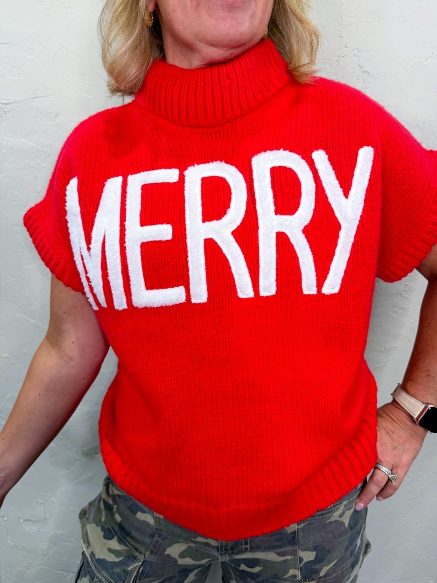 Merry Short Sleeve Sweater - Red - Revel Boutique