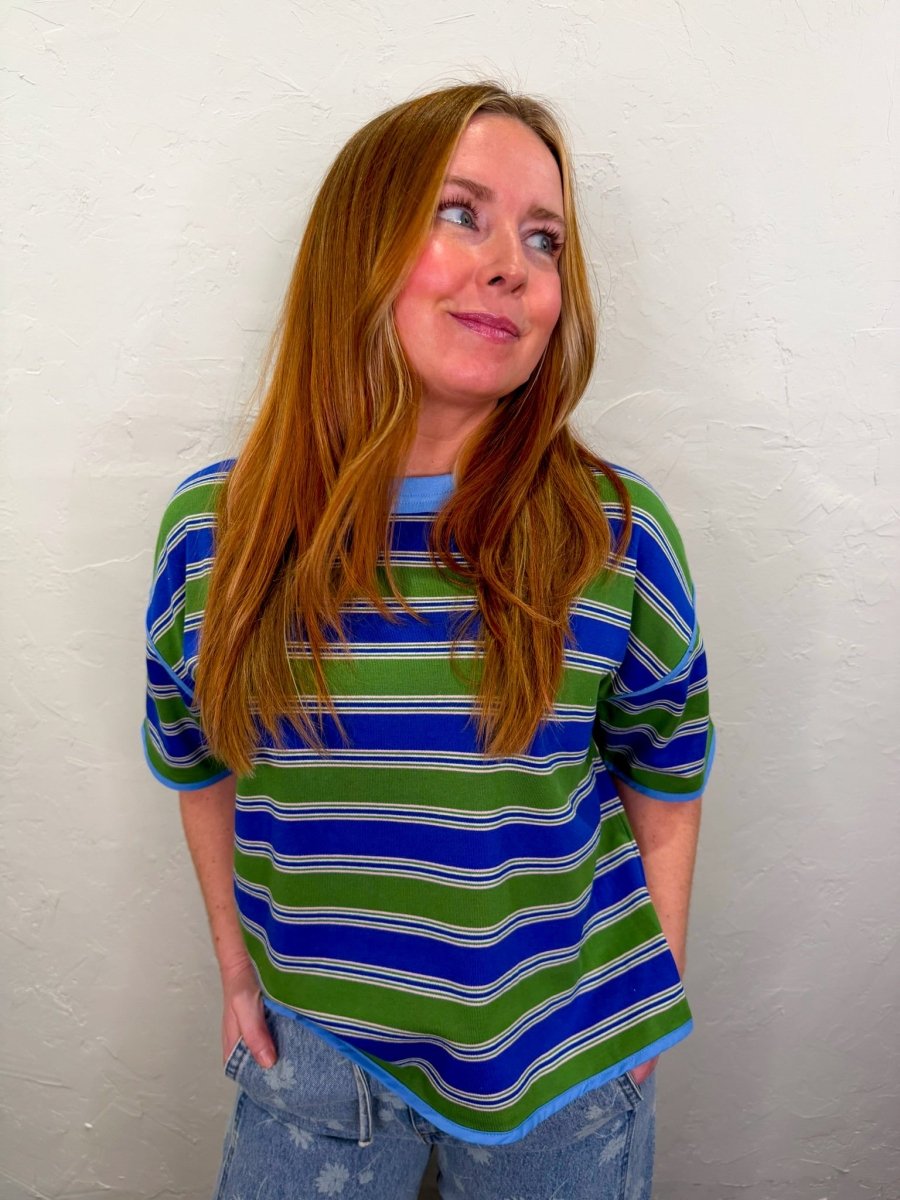 Milo Striped Top - Blue/Green - Revel Boutique
