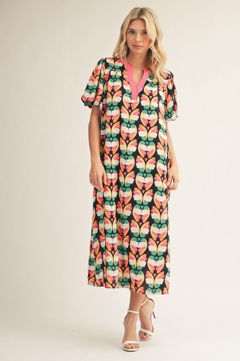 Mod Puff Sleeve Midi Dress - Revel Boutique