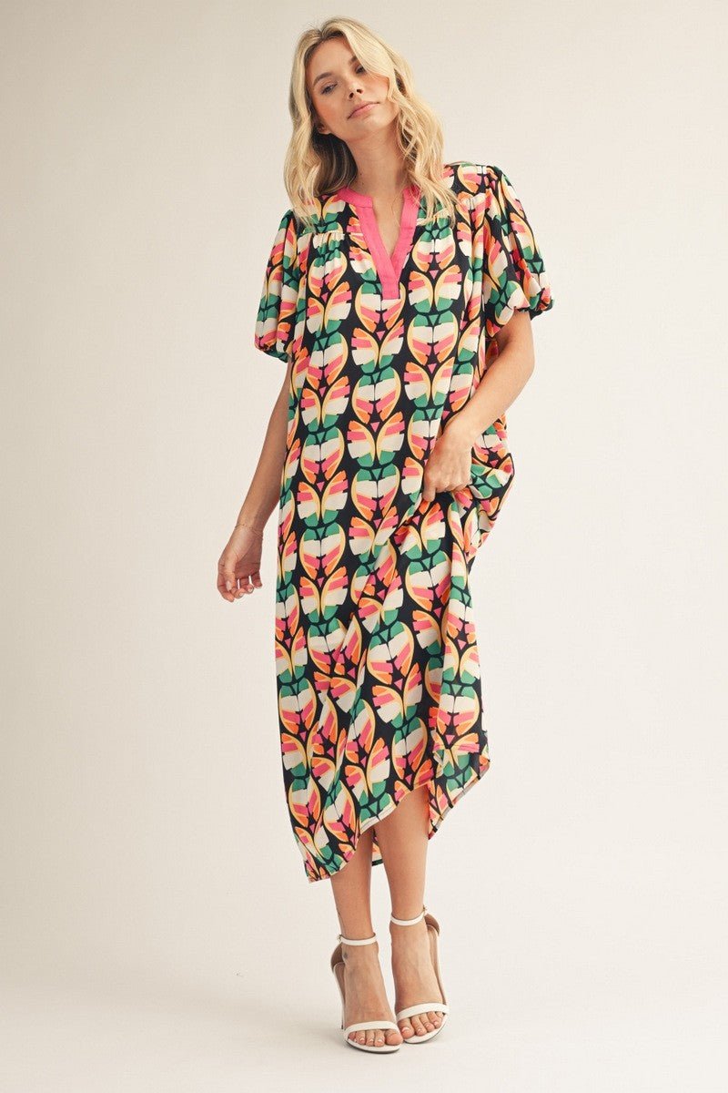 Mod Puff Sleeve Midi Dress - Revel Boutique