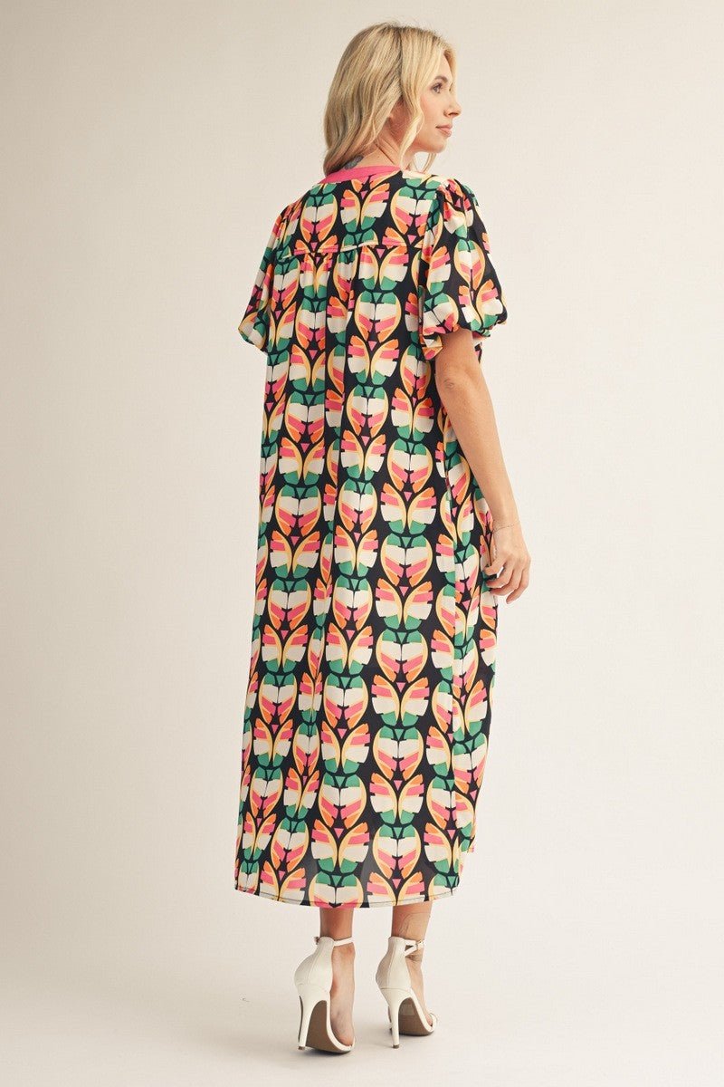 Mod Puff Sleeve Midi Dress - Revel Boutique