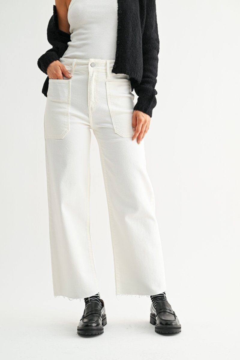 Mother Wide Leg Patch Pocket Jean - White - Revel Boutique