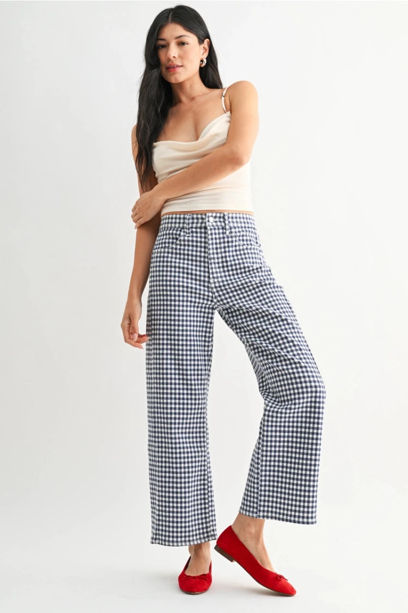 Nantucket Gingham Jeans - Navy - Revel Boutique