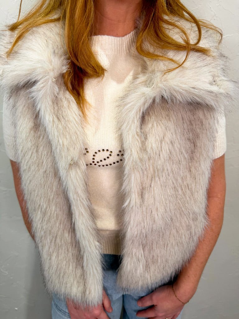 Night Owl Faux Fur Vest - Ivory - Revel Boutique